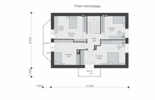 Одноэтажный дом с мансардой и террасой